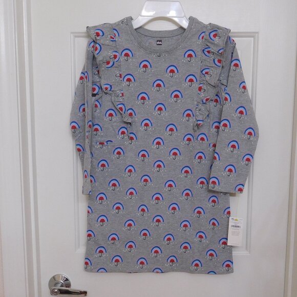 NWT Tea Collection Rainbow Umbrella Ruffle Sleeve A-line Dress sz 7 - Picture 1 of 1